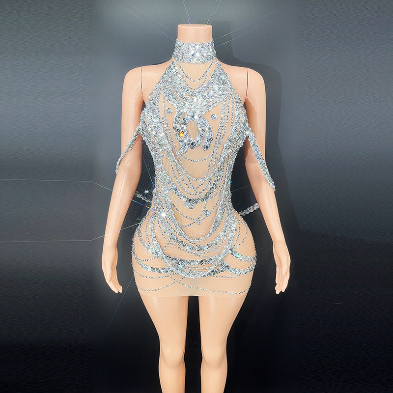 Embroidery Beads - Sexy Sparkly Silver Prom Dresses Glitter
