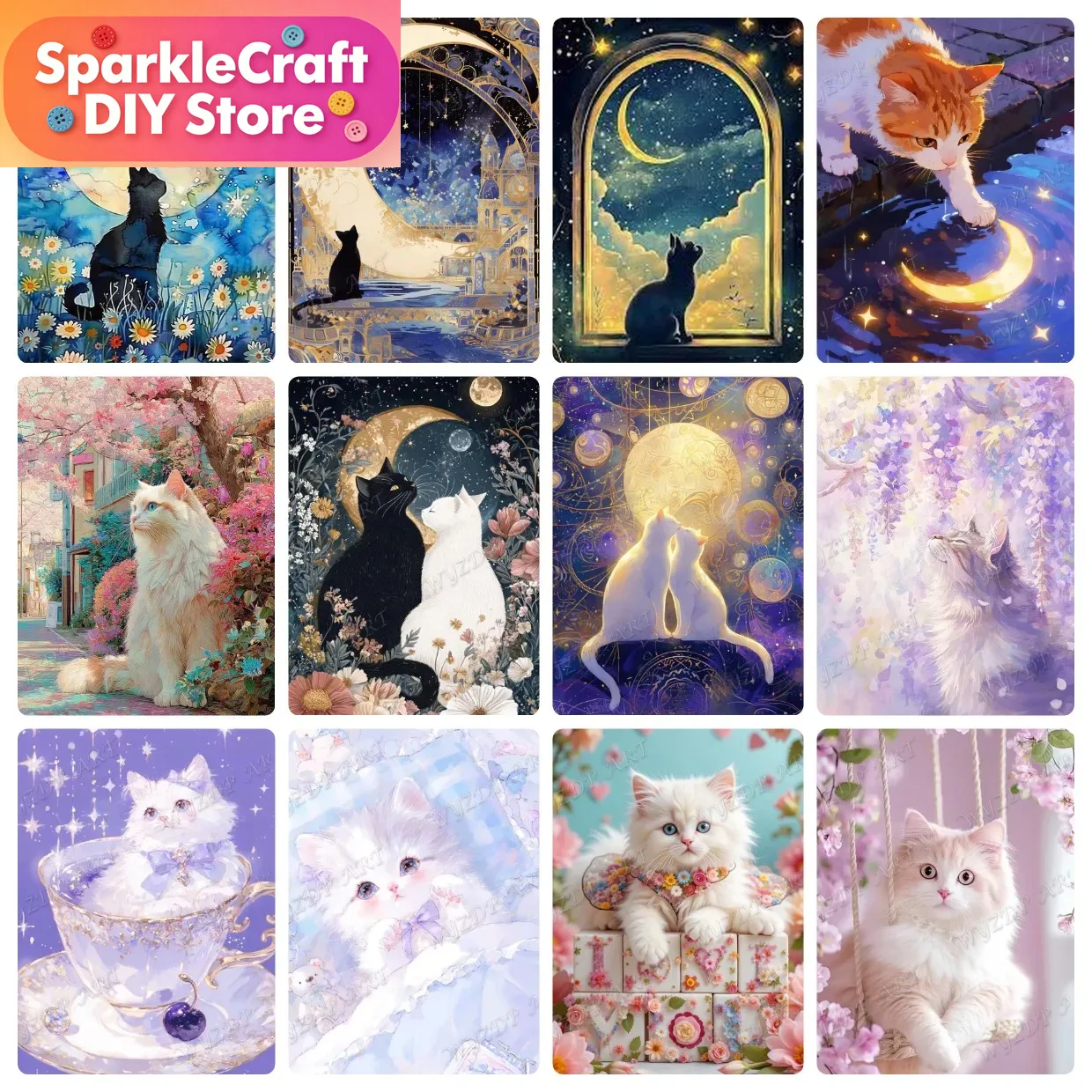 Embroidery Handicraft - Animal Cat Moon Diamond Painting Kit