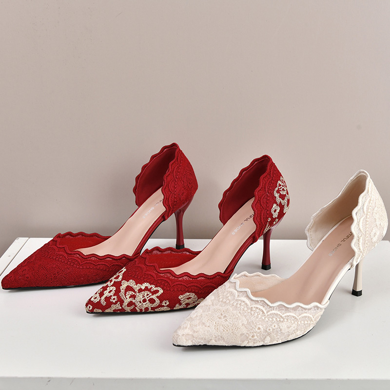 Embroidery In The Piece - Luxury Red White Lace Embroidery High