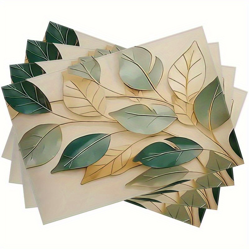 Linen Fabric Natural - Metallic Gold Green Leaf Art Print