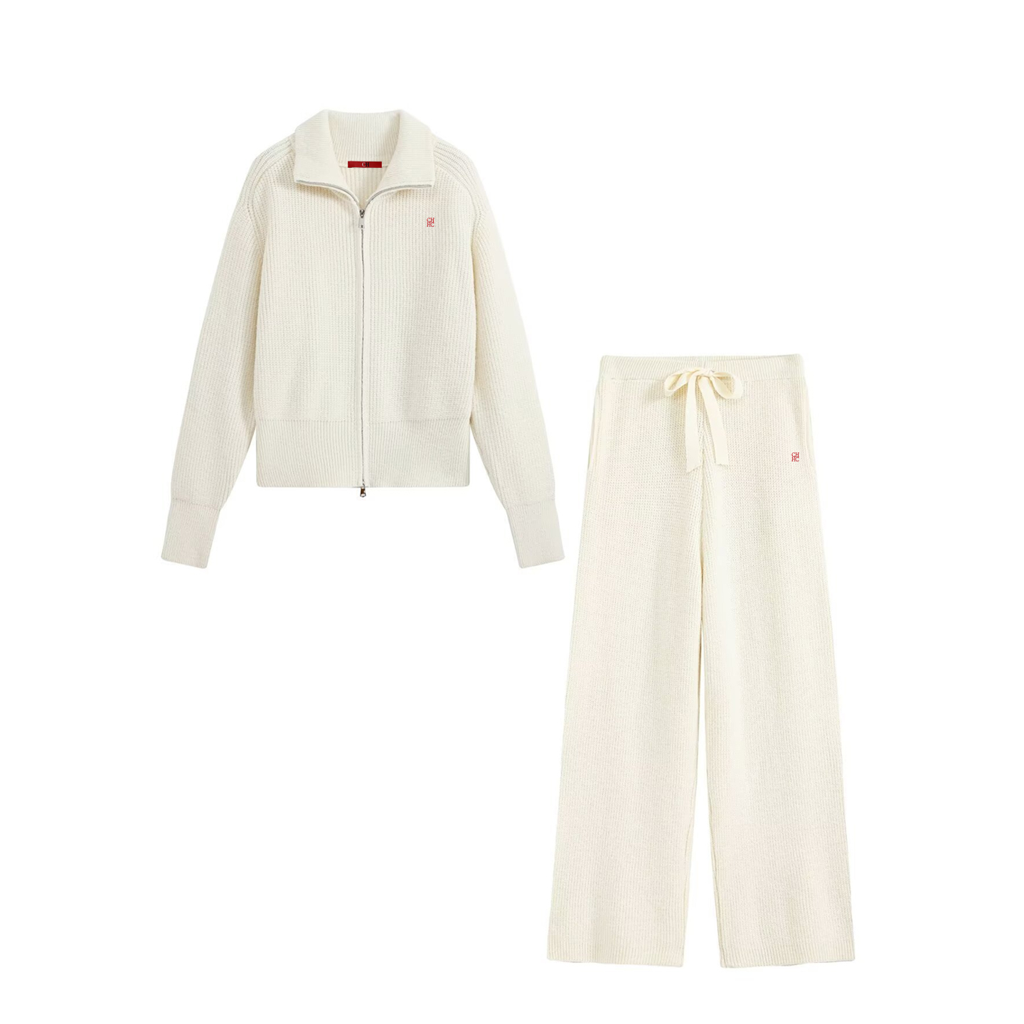 Women Zip Up Collar Knit Two P - Embroidery In The Piece recension och pris