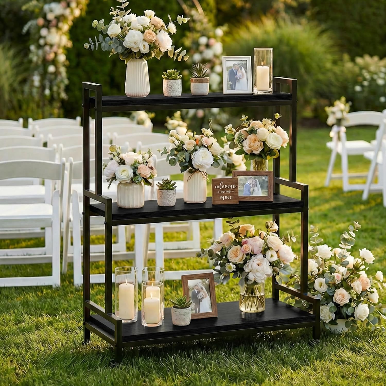Rolling Ladder Style 3-Tier Pl - Frame Display Wood recension och pris