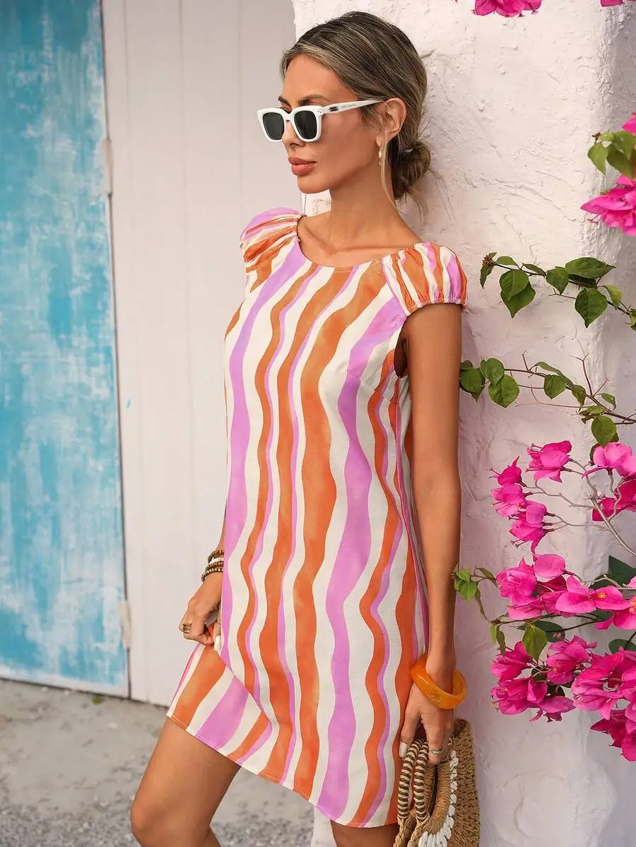 Womens Colorful Striped A-Line - Linen Fabric Natural recension och pris