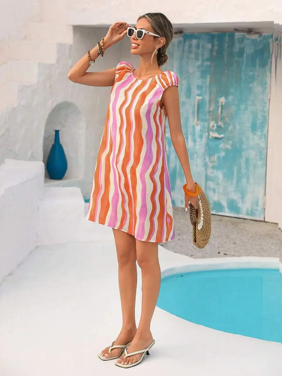 Womens Colorful Striped A-Line - Linen Fabric Natural recension och pris