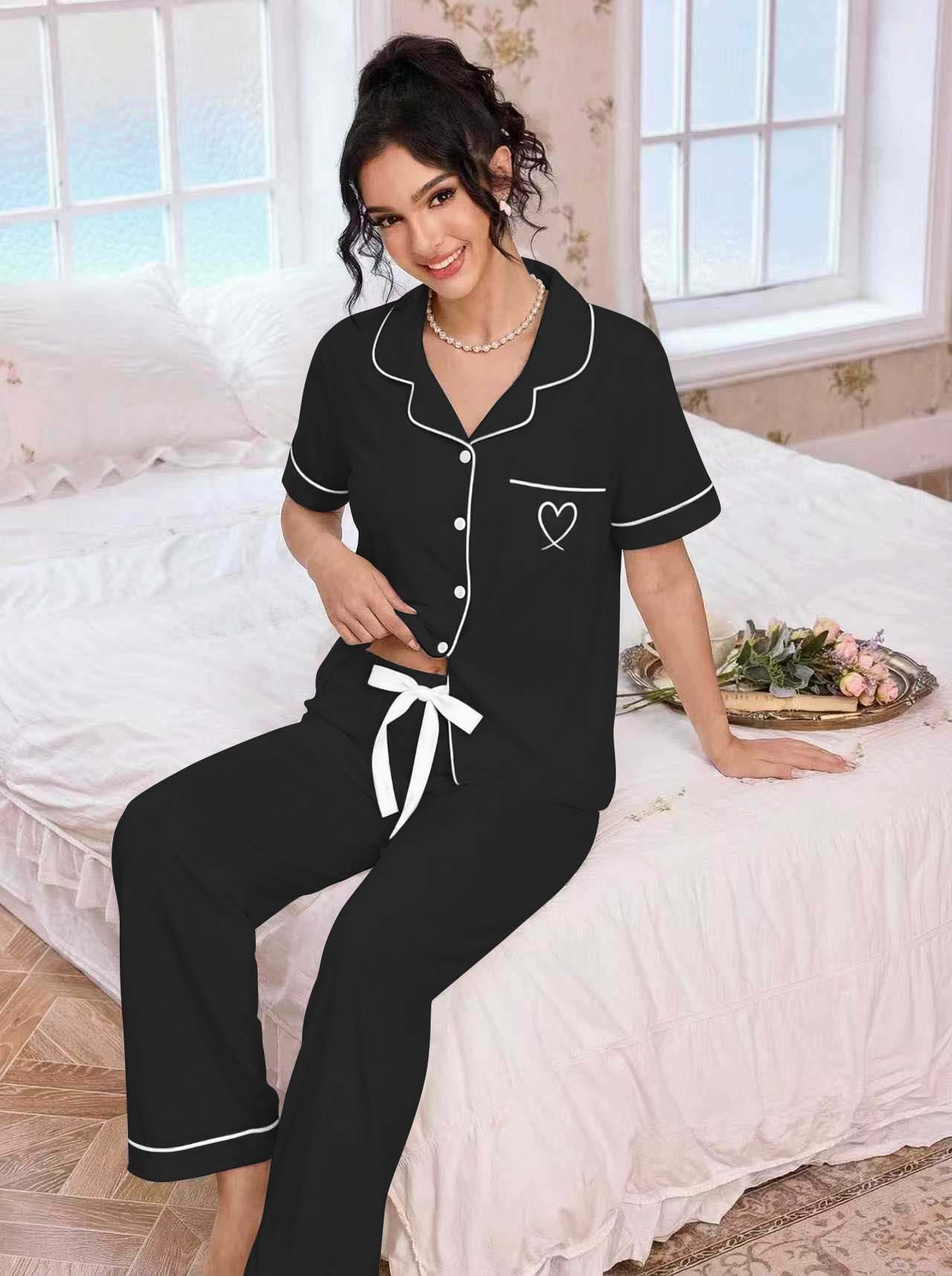 Women Lapel Pajamas Set Heart  - Embroidery In The Piece recension och pris