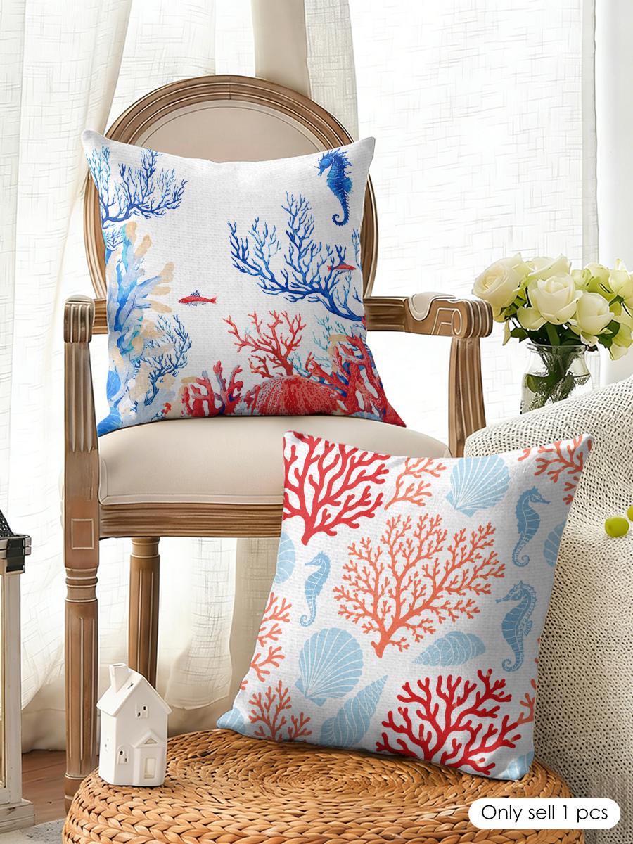 Beach Red Coral Reefs Starfish - Linen Fabric Natural recension och pris