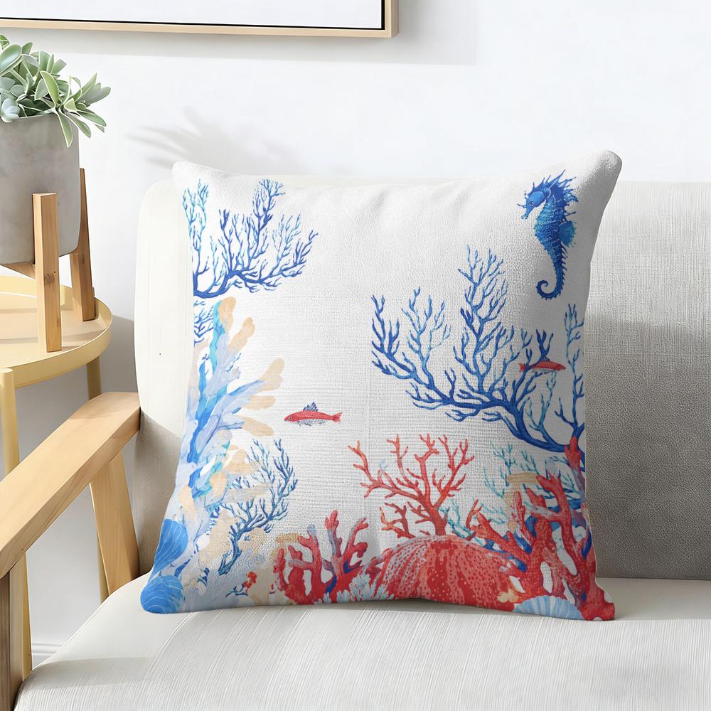 Beach Red Coral Reefs Starfish - Linen Fabric Natural recension och pris